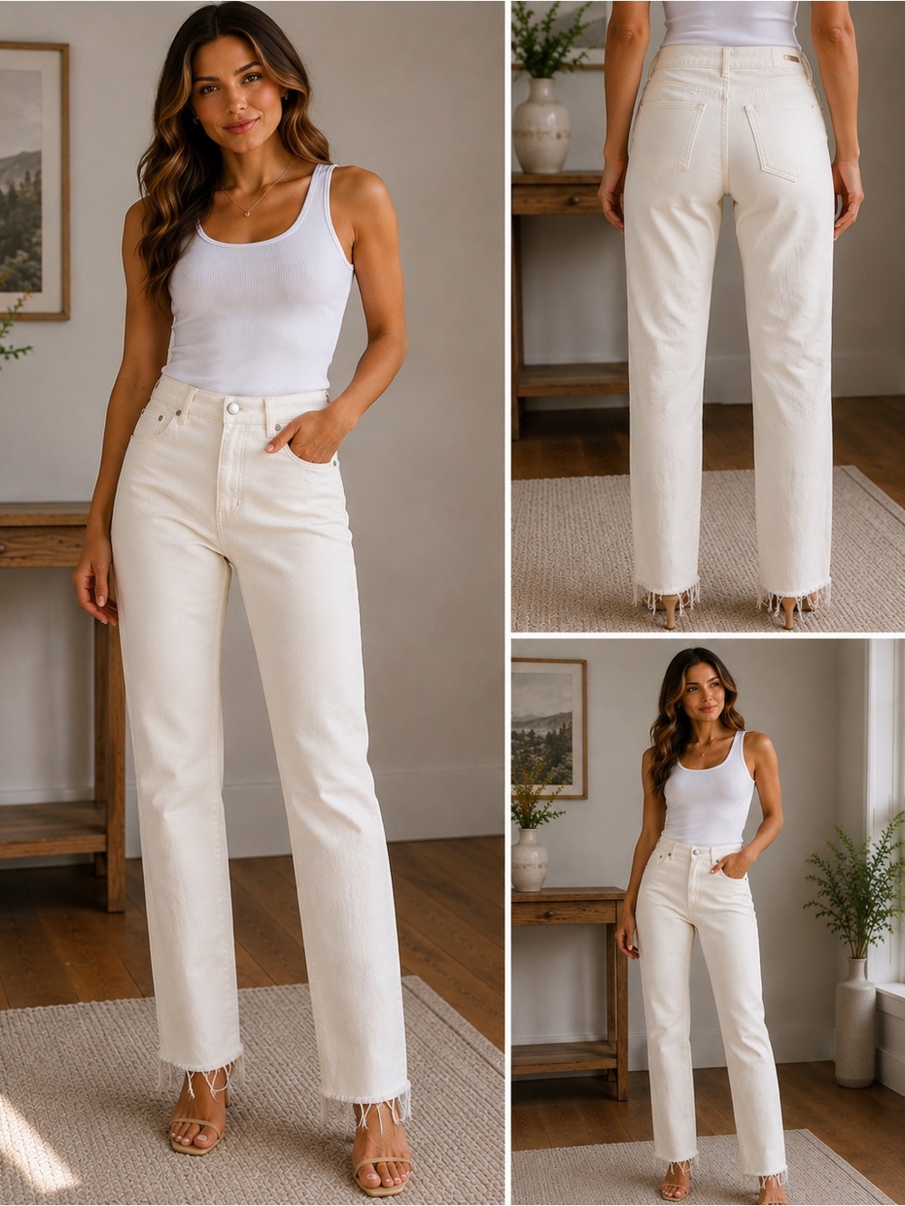 Madewell ’90s Straight Crop White Jeans Raw Hem Size 25